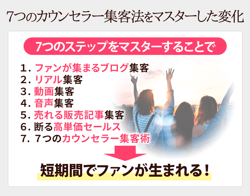 7つのカウンセラー集客法をマスターした変化